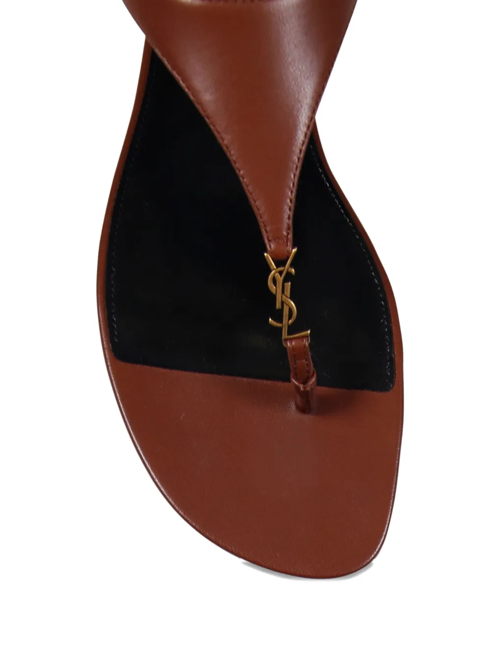 Saint Laurent T-strap logo-embellished leather sandals Brown