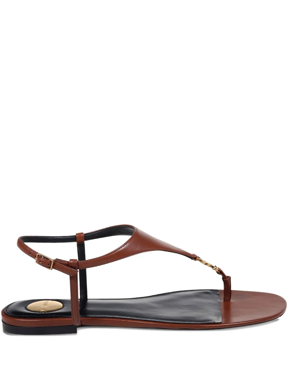 Saint Laurent T-strap logo-embellished leather sandals Brown