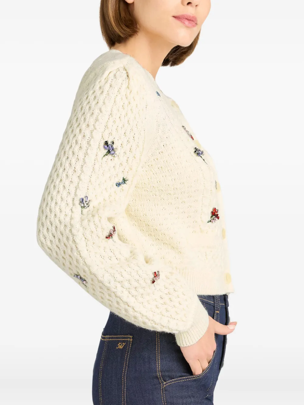 Cinq A Sept Rass vest met geborduurde bloemen Beige