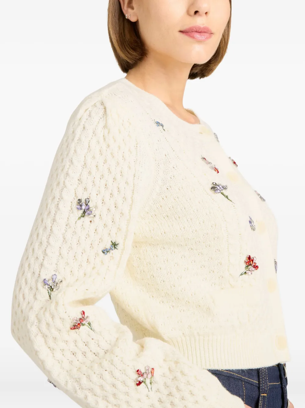 Cinq A Sept Rass vest met geborduurde bloemen Beige