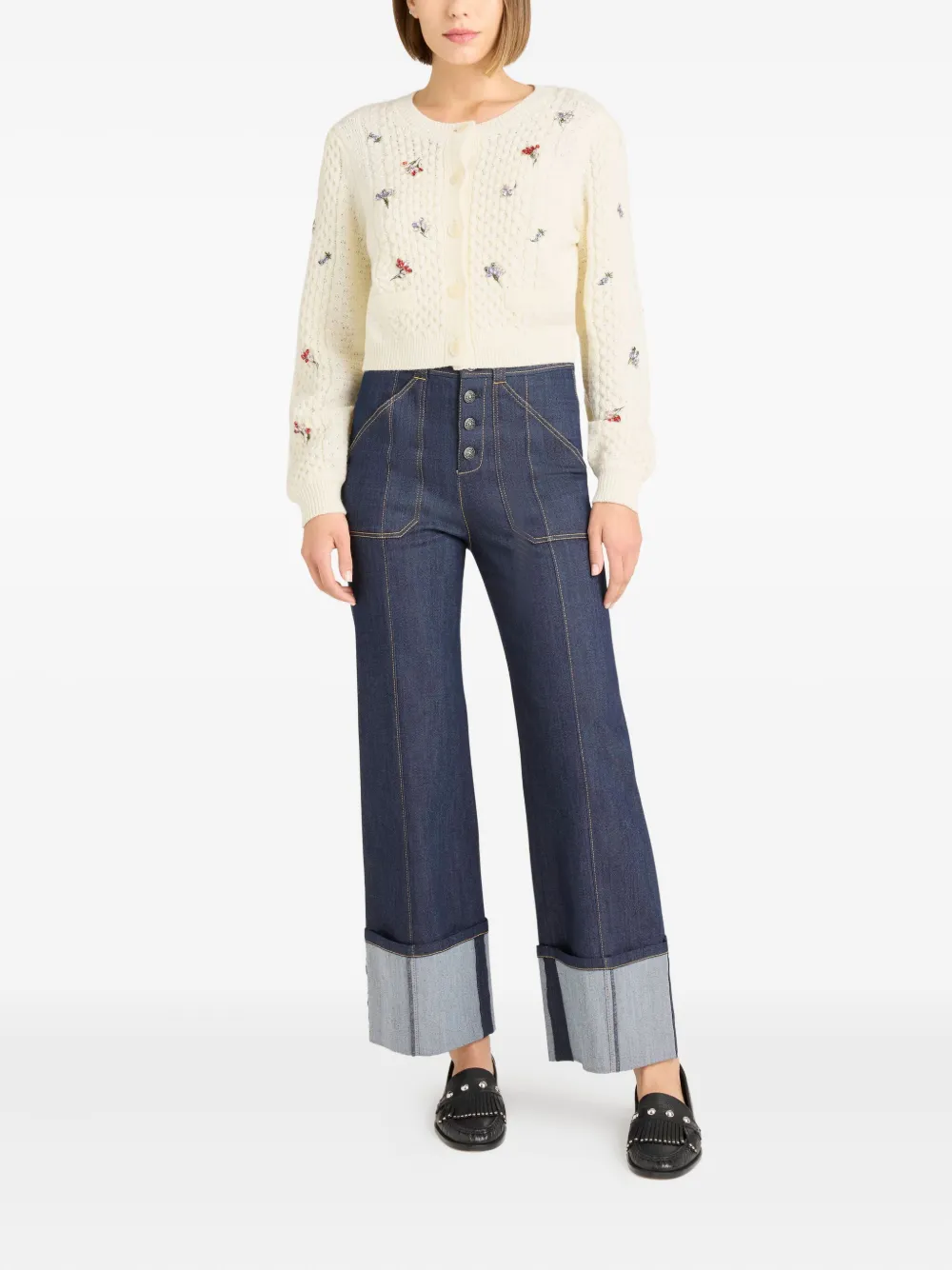 Cinq A Sept Rass vest met geborduurde bloemen Beige