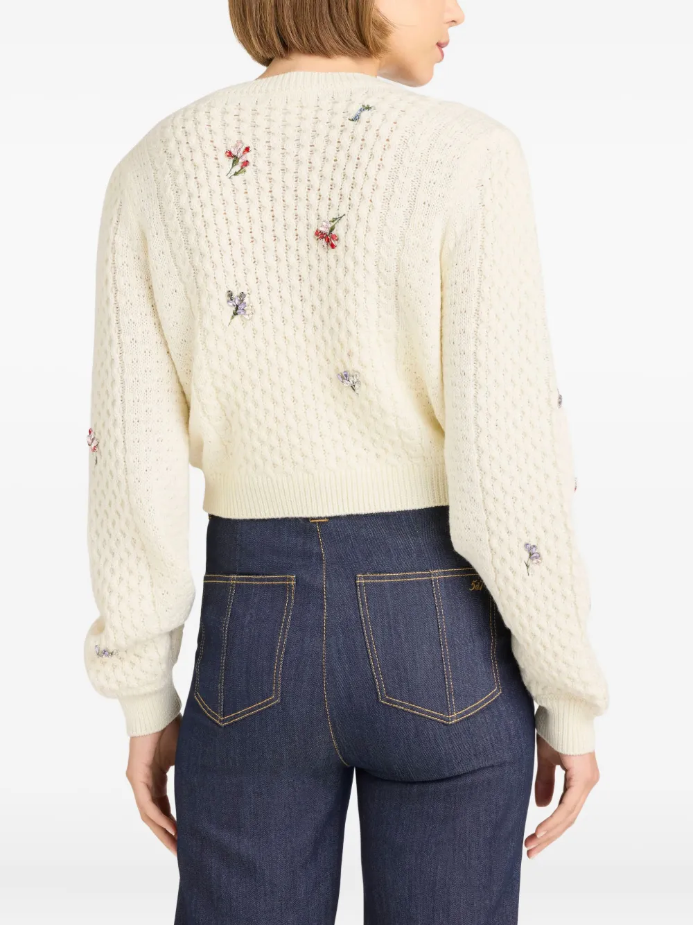 Cinq A Sept Rass vest met geborduurde bloemen Beige