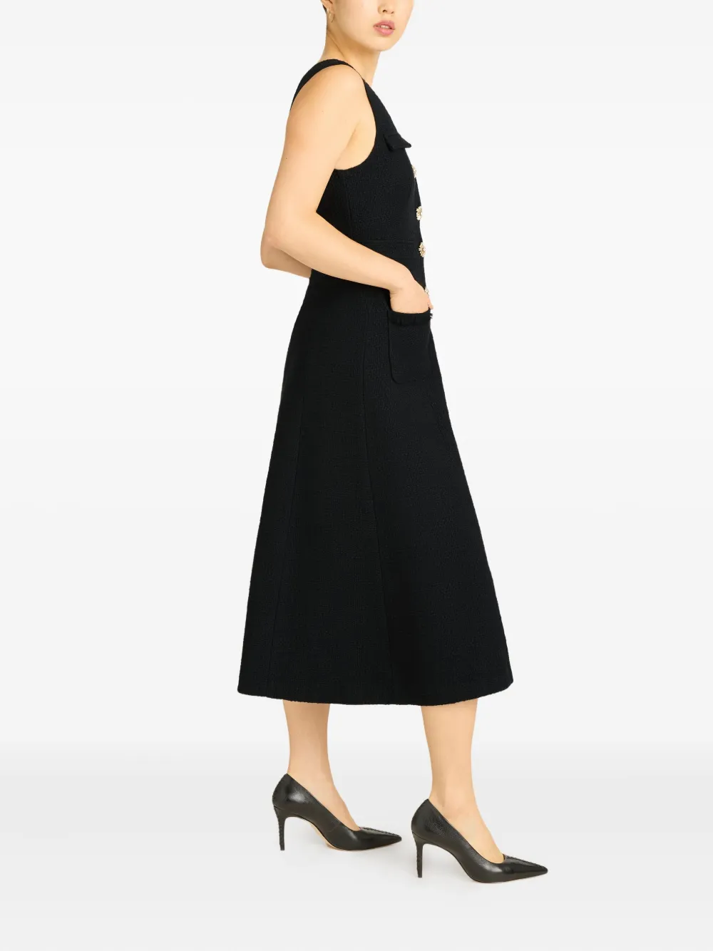 Cinq À Sept Embellished-button Tweed Dress In Black