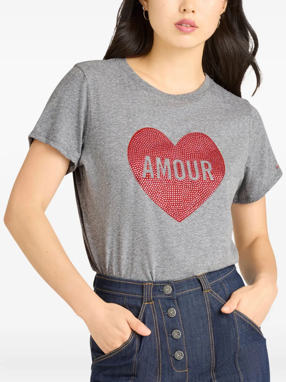 Cinq À Sept Heart-embellished T-shirt In Gray