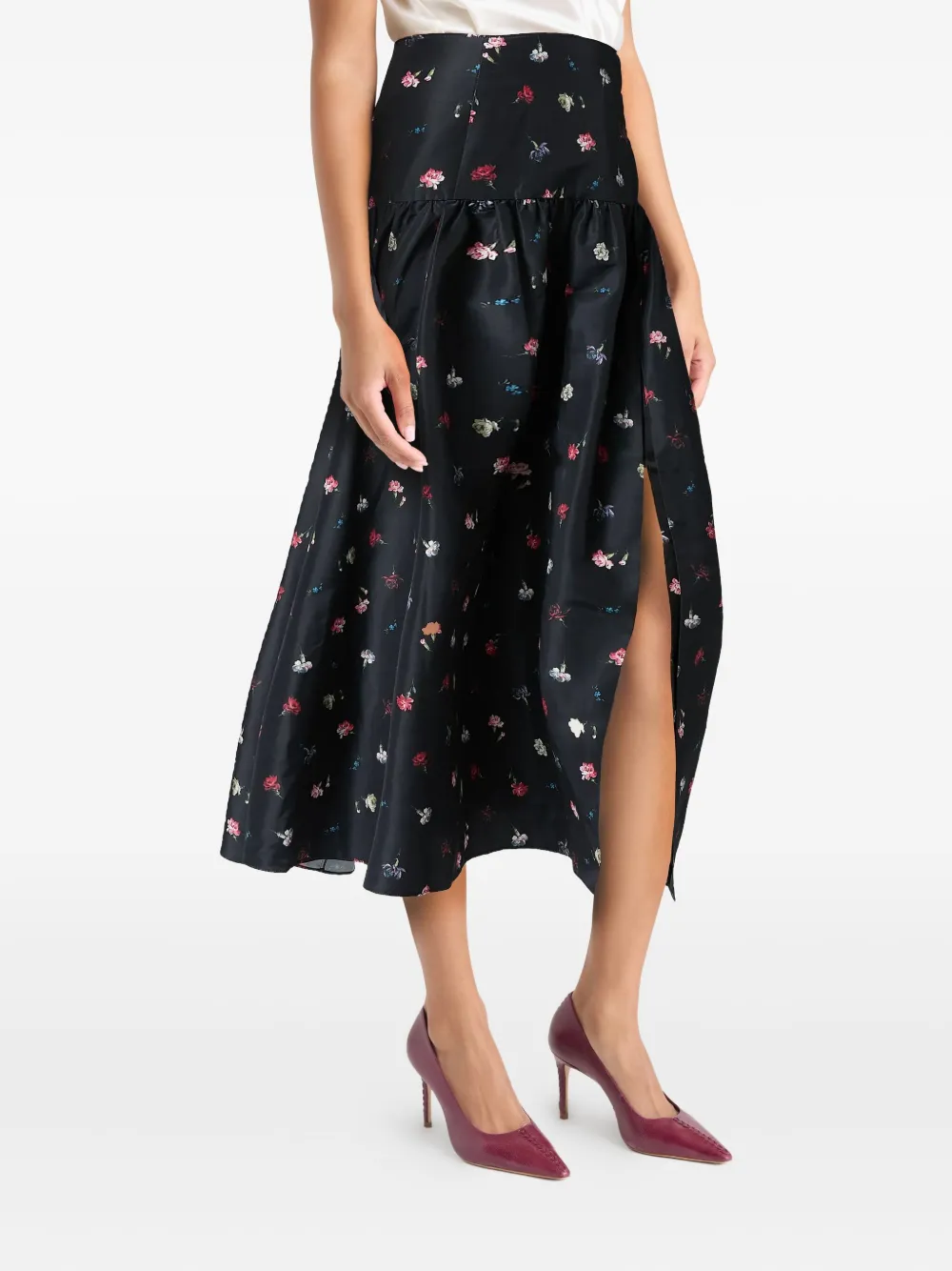 Cinq À Sept Theora Tumbling-carnations Midi Skirt In Black