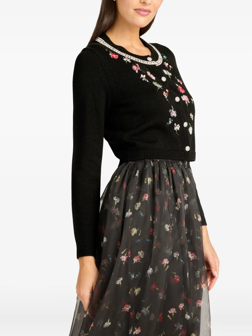 Cinq À Sept Isolde Tumbling-carnation Floral Cardigan In Black