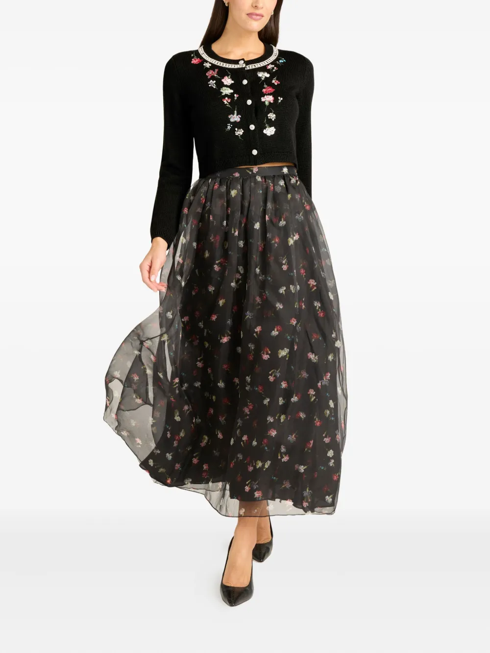 Cinq À Sept Isolde Tumbling-carnation Floral Cardigan In Black