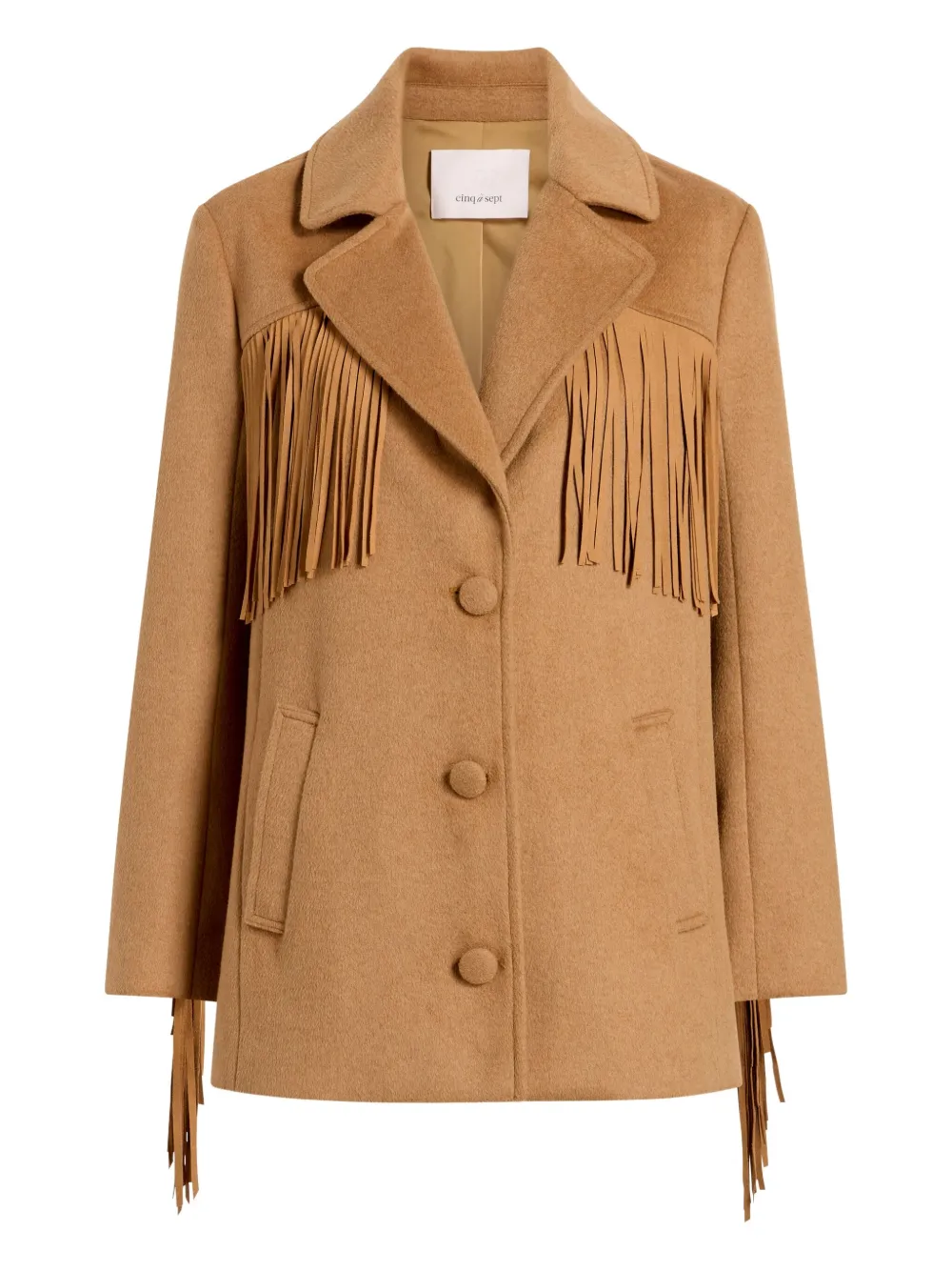 Cinq A Sept fringe-detail button coat | Brown | Image 1