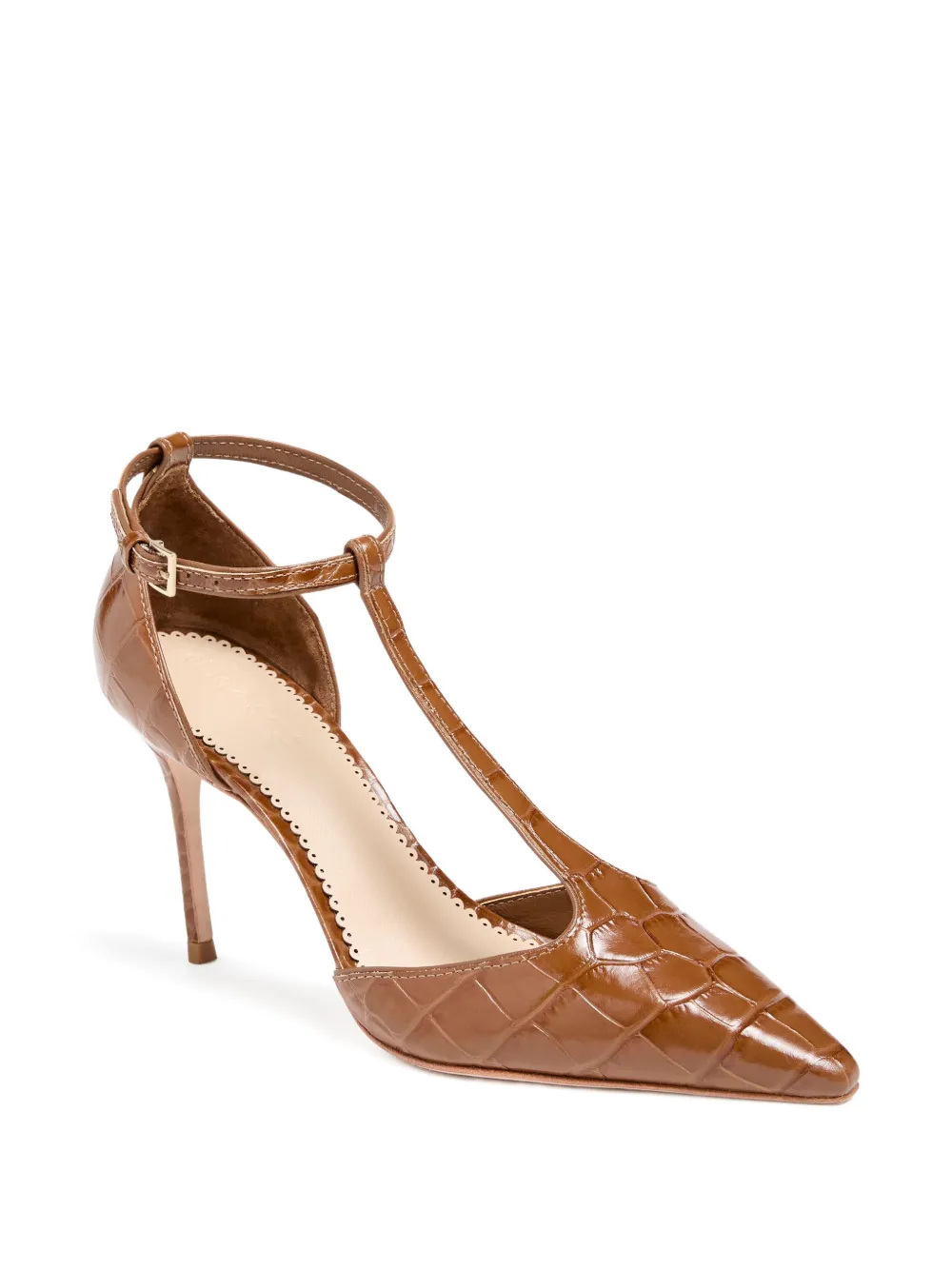 Cinq À Sept 85mm Clara Croc-effect T-strap Pumps In Brown