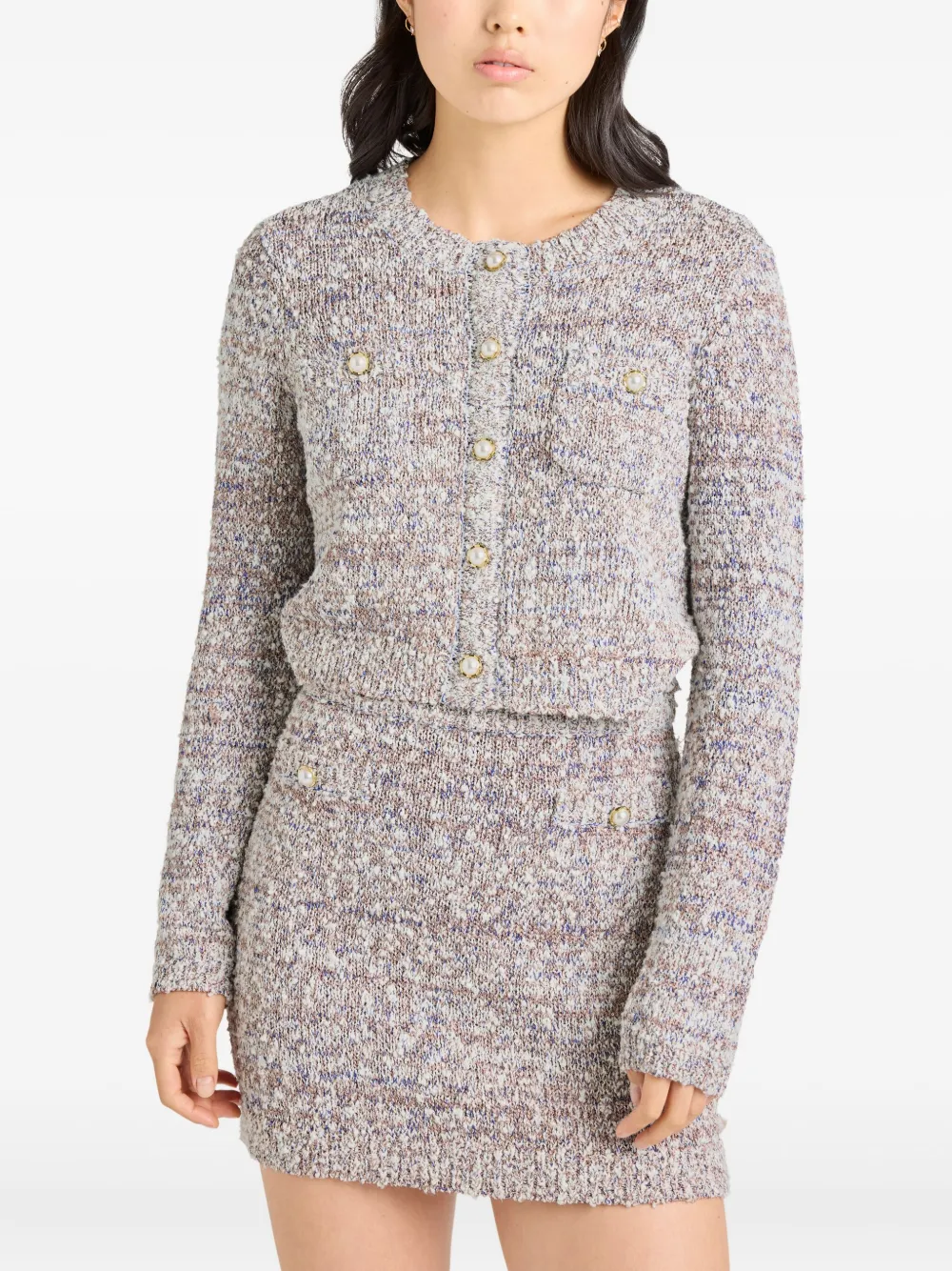 Cinq A Sept Tweed vest met parelknoop Beige