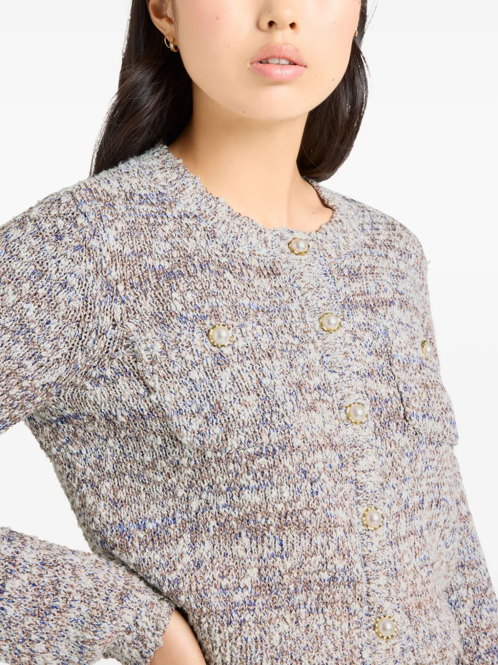 Cinq A Sept Tweed vest met parelknoop Beige