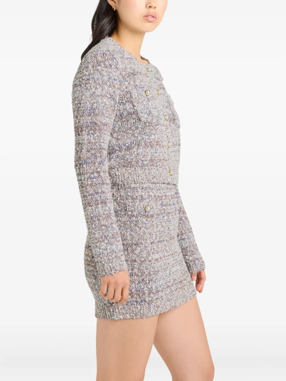 Cinq A Sept Tweed vest met parelknoop Beige