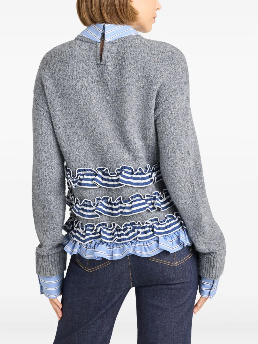 Cinq À Sept Leina Ruffled Striped Sweater In Gray