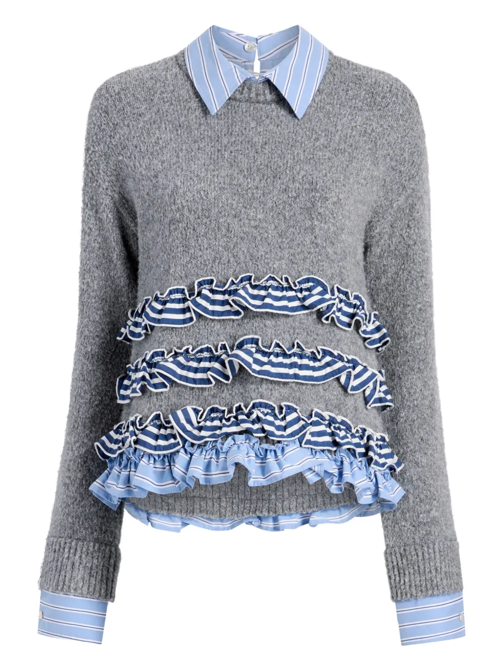Cinq À Sept Leina Ruffled Striped Sweater In Gray
