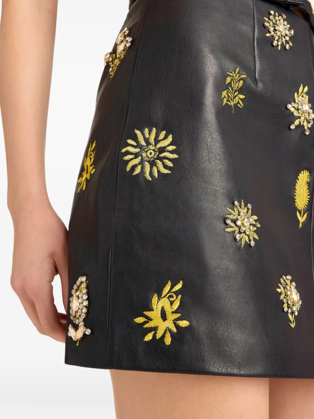 Cinq À Sept Embellished Leather Skirt In Black