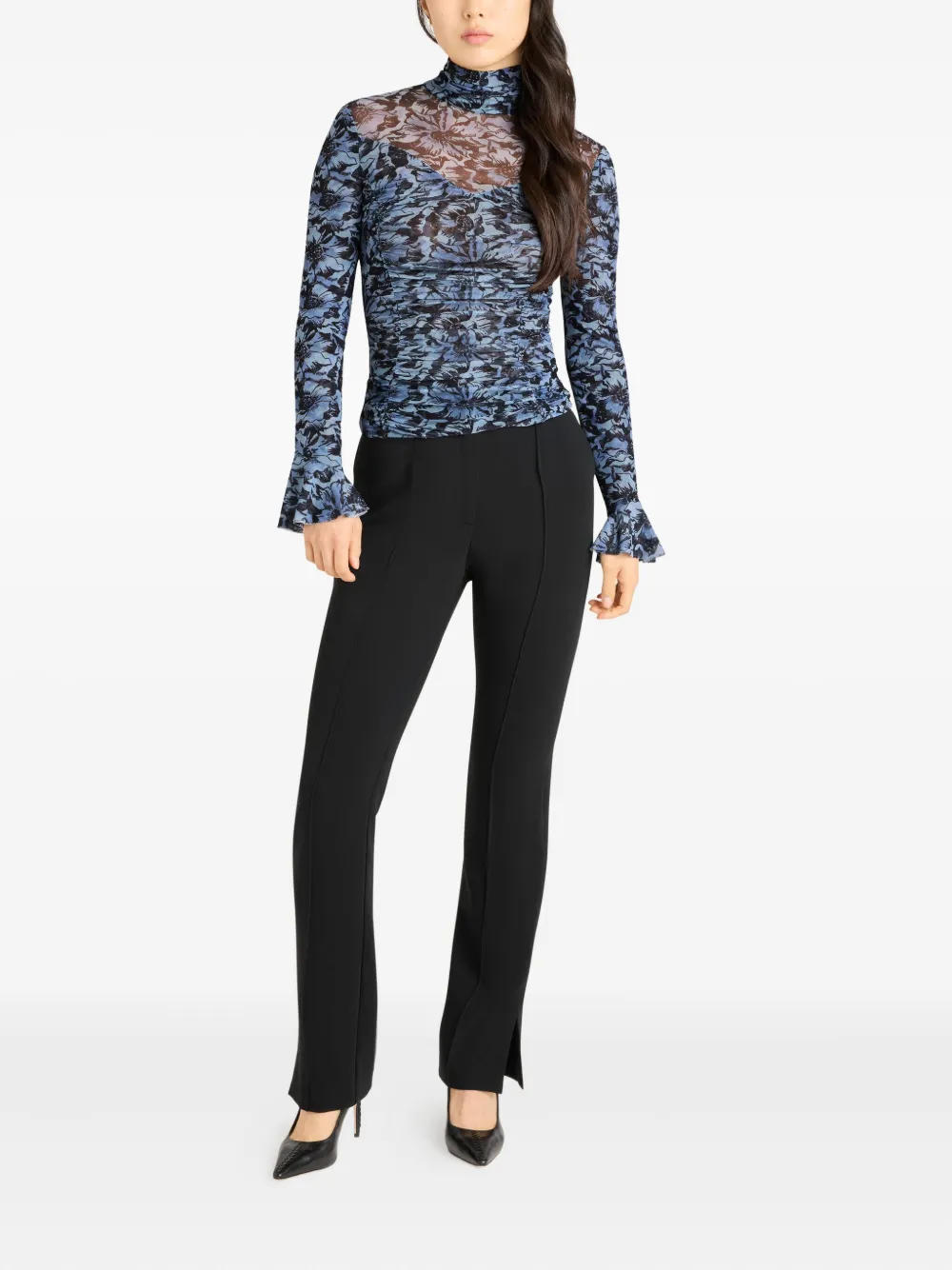 Cinq A Sept Top met bloemenprint en hoge hals - Blauw