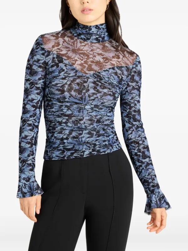 Cinq A Sept floral-print high-neck Top Blue FARFETCH NZ