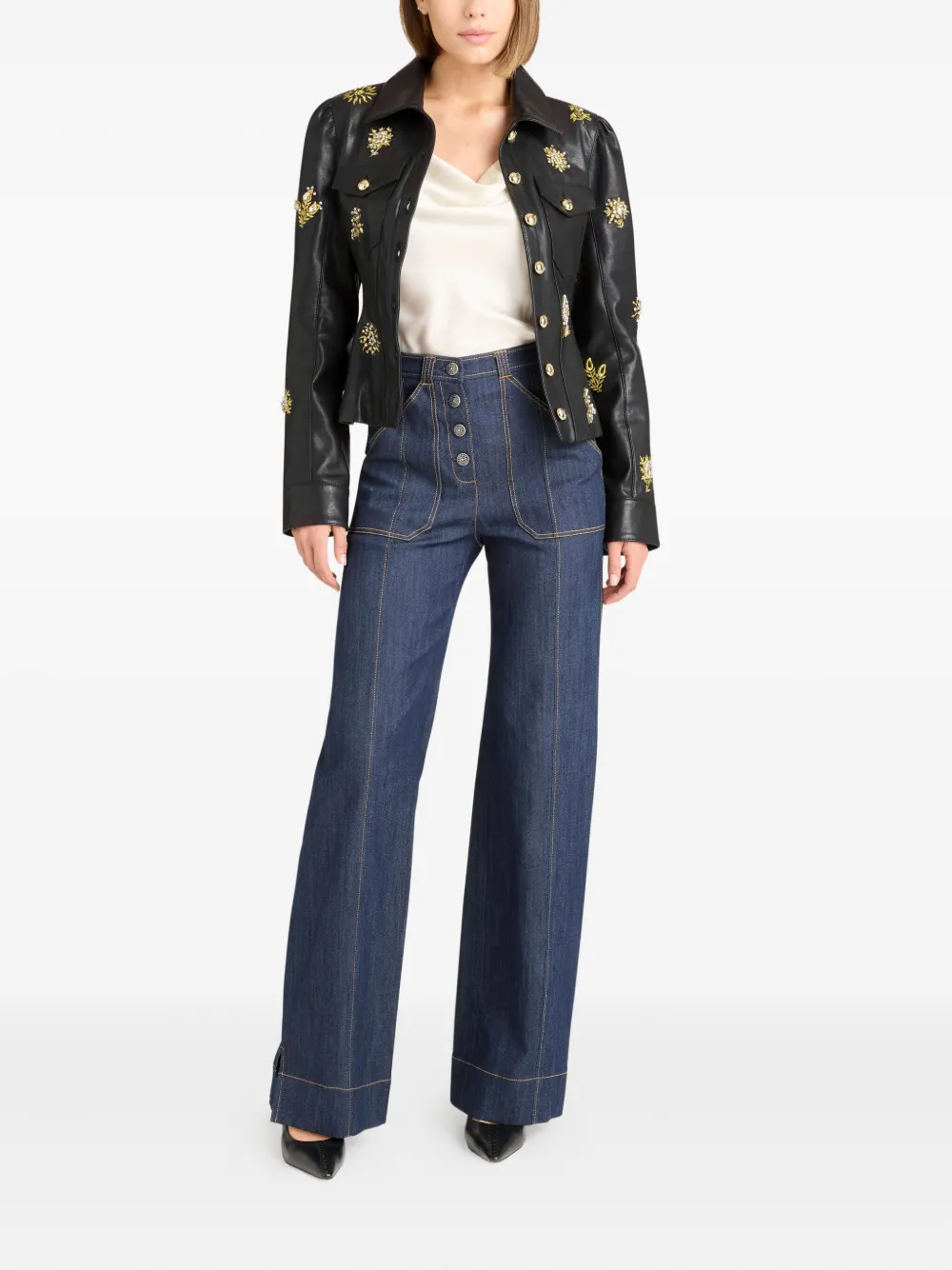 Cinq À Sept Leila Sarita Embellished-leather Jacket In Black