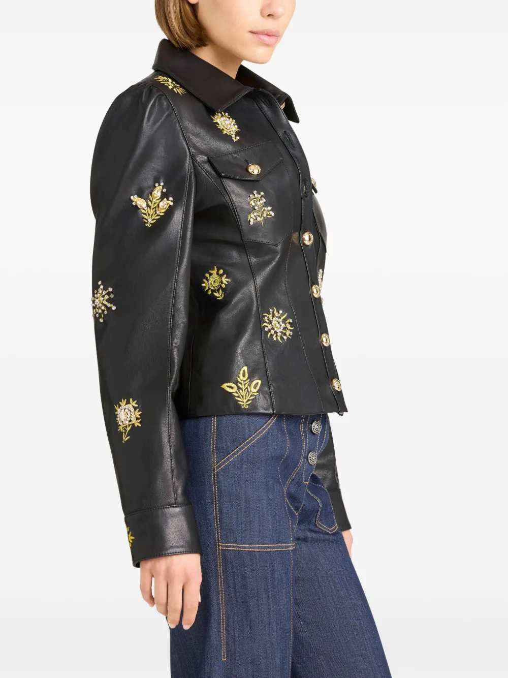 Cinq À Sept Leila Sarita Embellished-leather Jacket In Black