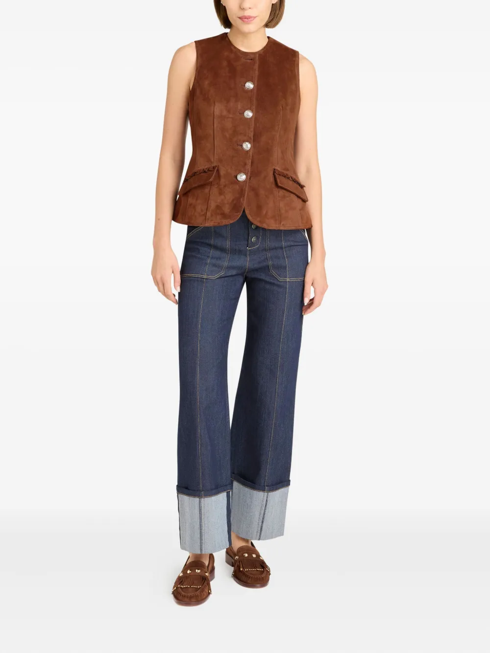 Cinq À Sept Chris Buttoned-pocket Suede Gilet In Brown