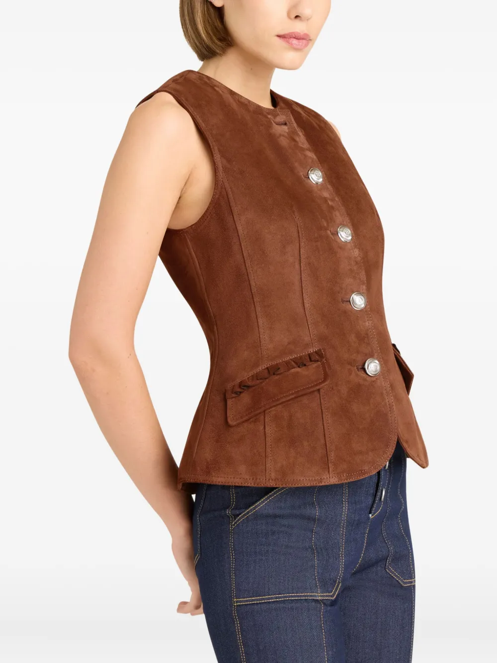 Cinq À Sept Chris Buttoned-pocket Suede Gilet In Brown