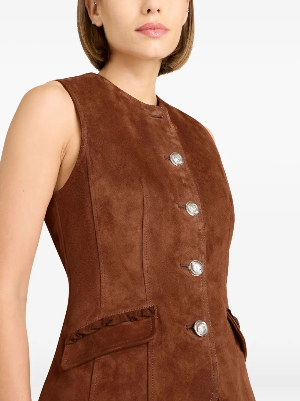 Cinq À Sept Chris Buttoned-pocket Suede Gilet In Brown