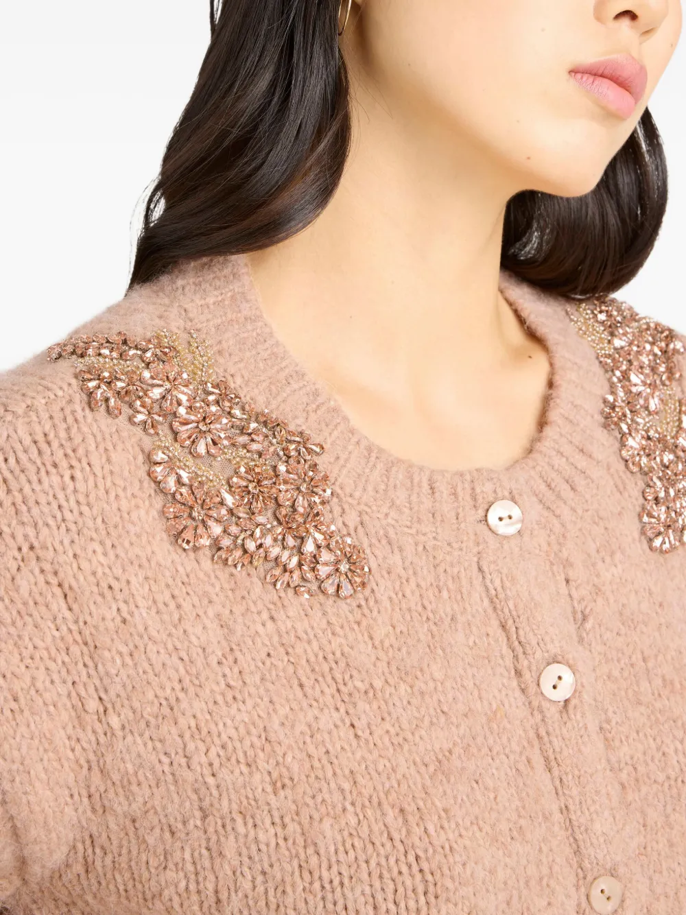 Cinq À Sept Millicent Embellished Puff-sleeve Cardigan In Neutral