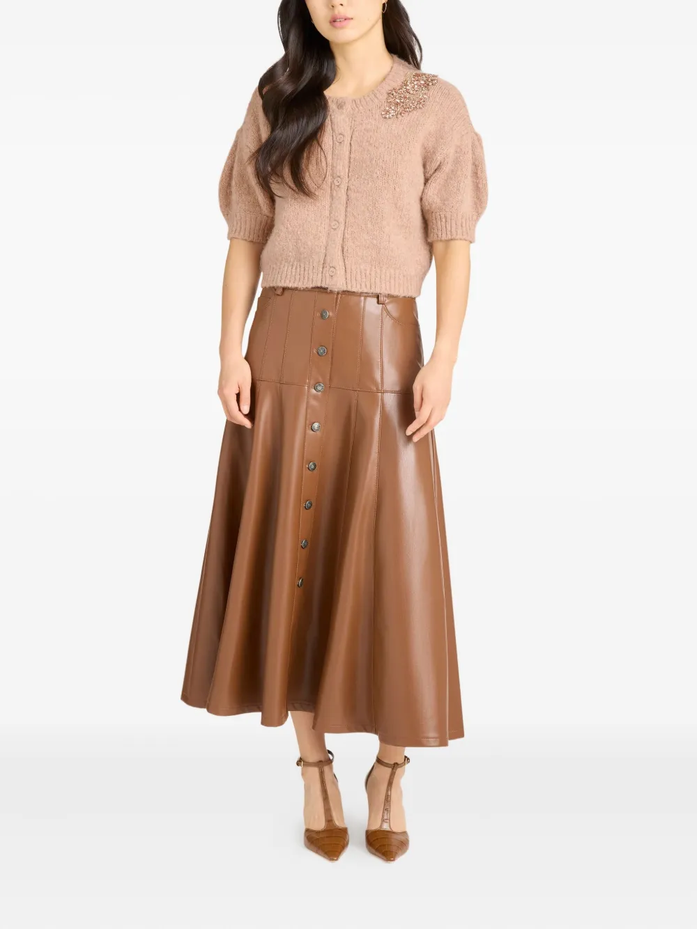 Cinq À Sept Millicent Embellished Puff-sleeve Cardigan In Neutral