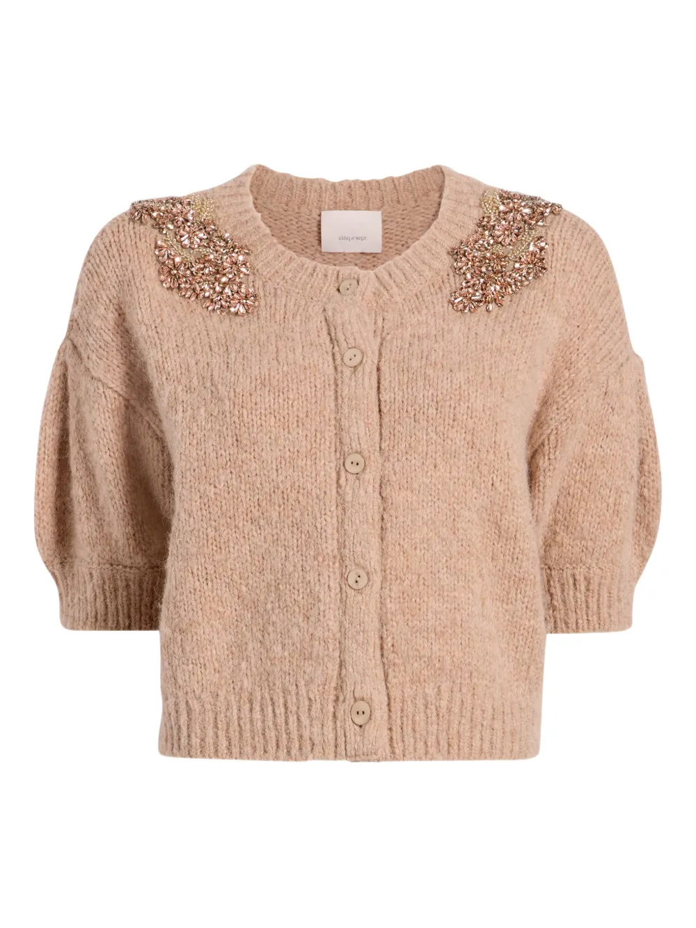 Cinq À Sept Millicent Embellished Puff-sleeve Cardigan In Neutral