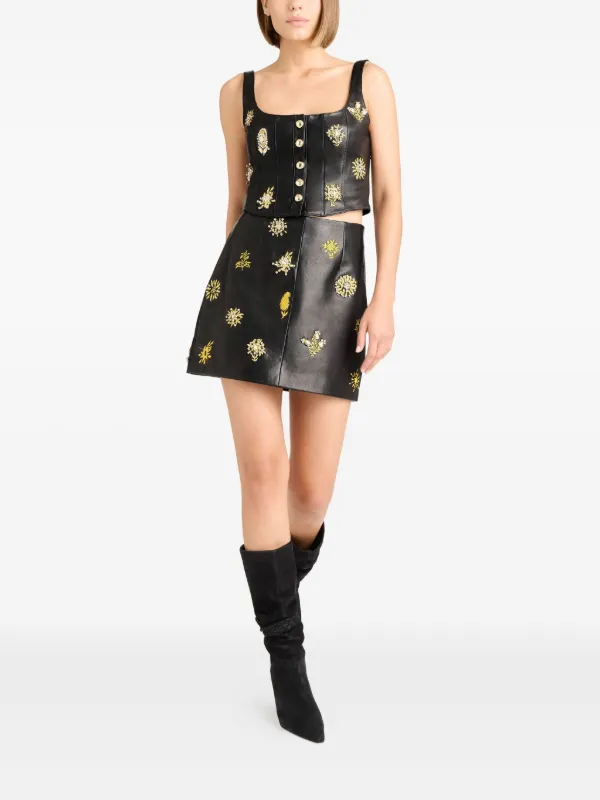 Cinq A Sept Embellished Buttoned Leather Top | Black | FARFETCH