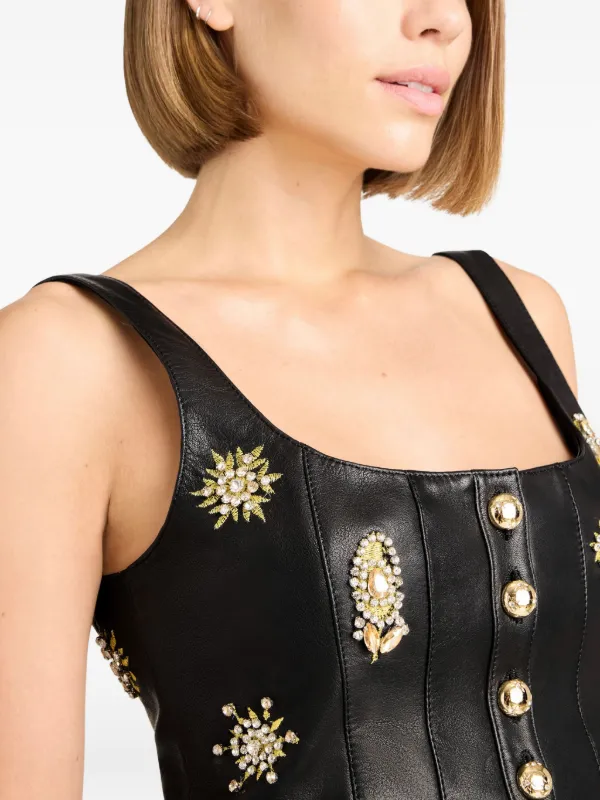 Cinq A Sept Embellished Buttoned Leather Top | Black | FARFETCH