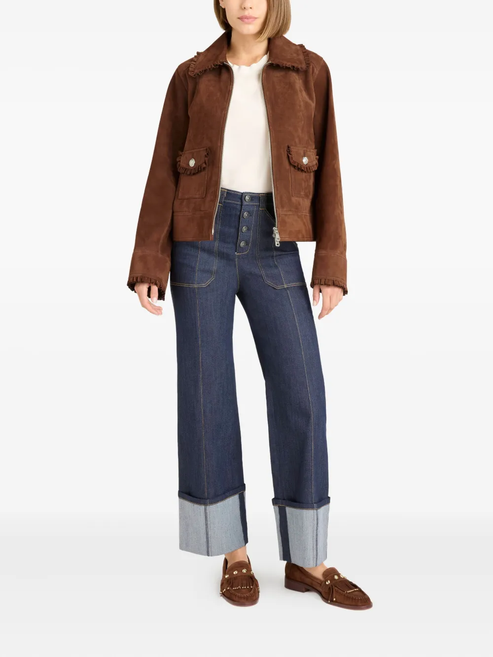 Cinq A Sept Sybil ruffled-suede jacket | Leather Jackets | Image 2