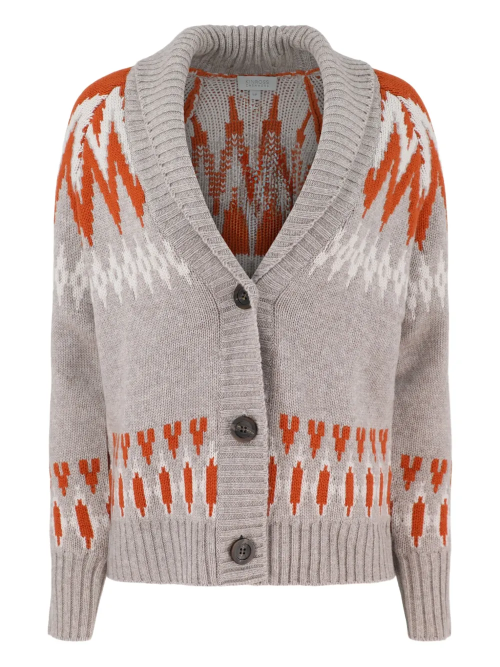 Kinross Cashmere shawl-collar fair isle cardigan | Neutrals | Image 1