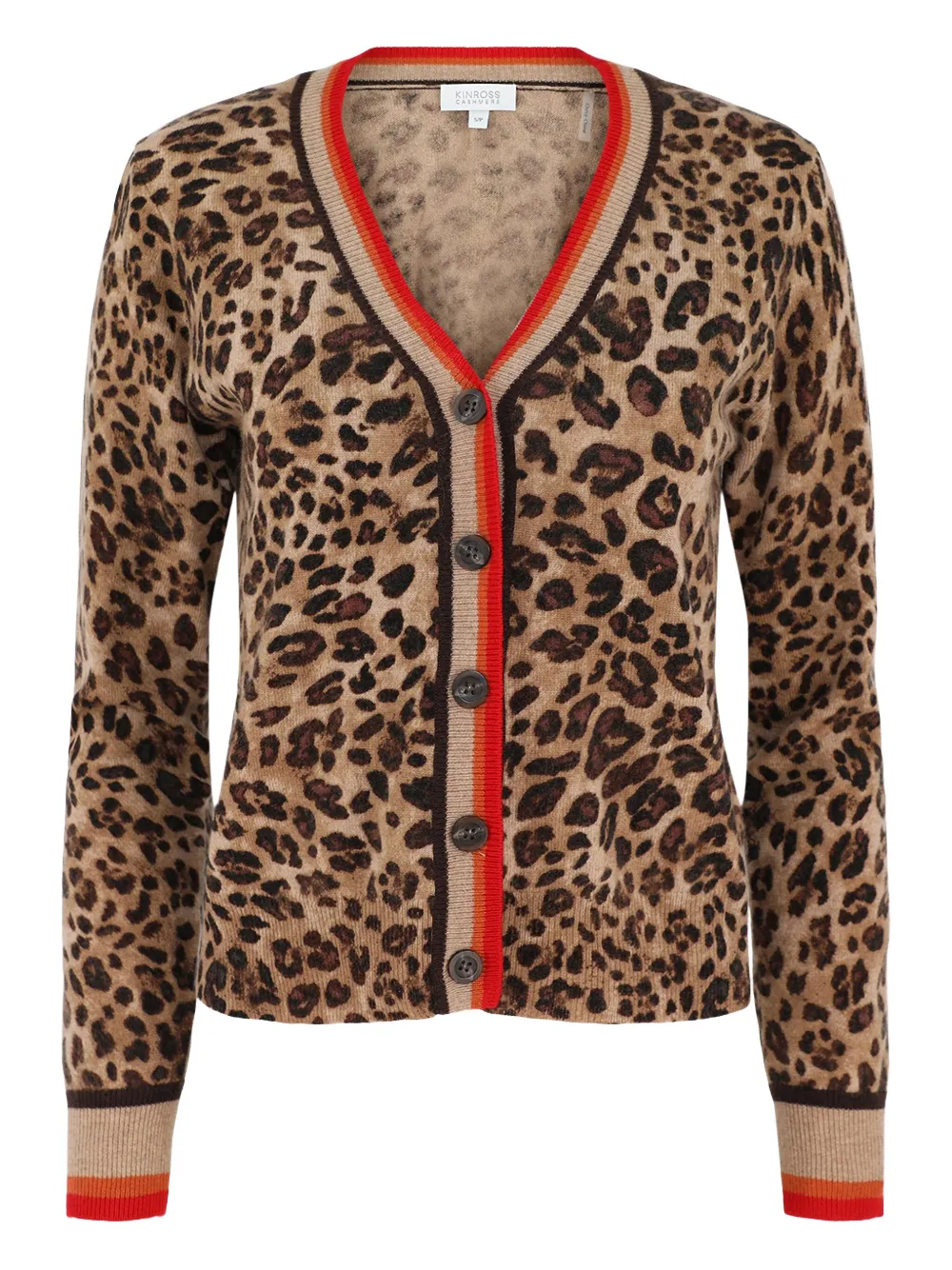 Kinross Cashmere leopard-print tipped cardigan - ブラウン Kinross Cashmere leopard-print tipped cardigan - ブラウン