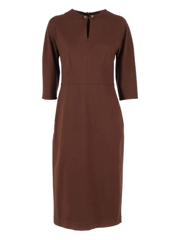 three quarter length sleeve midi dress Black MIDI DRESS  ELEGANT 3/4 SLEEVE A-LINE DRESS WITH ASYMMETRICAL RUFFLE HEM & TIE WAIST Black / 14
