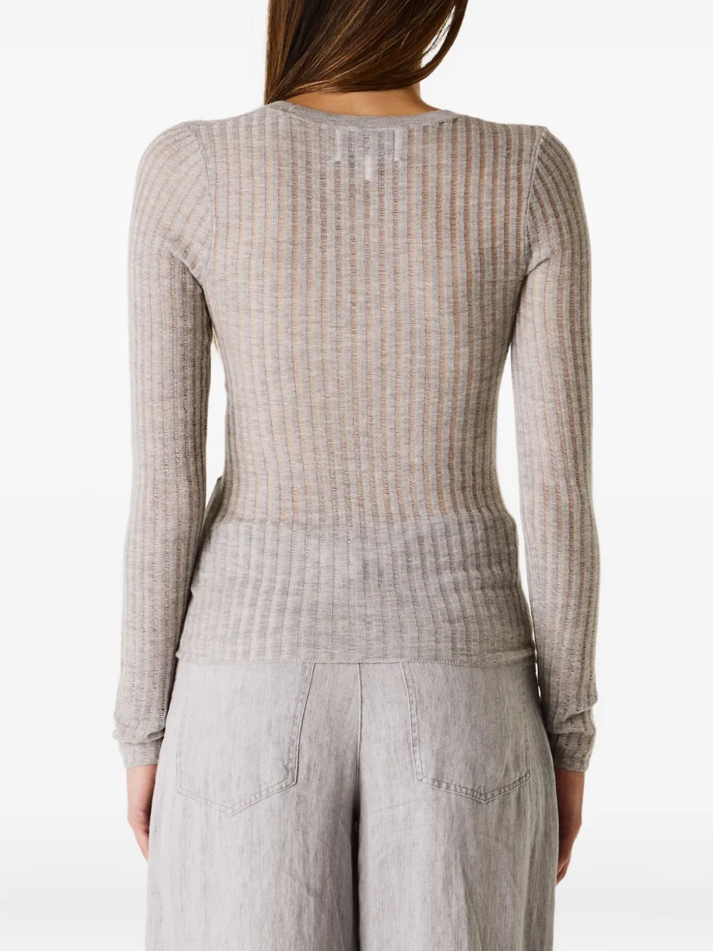 Twp Ribbed Crew-neck Top In Gray