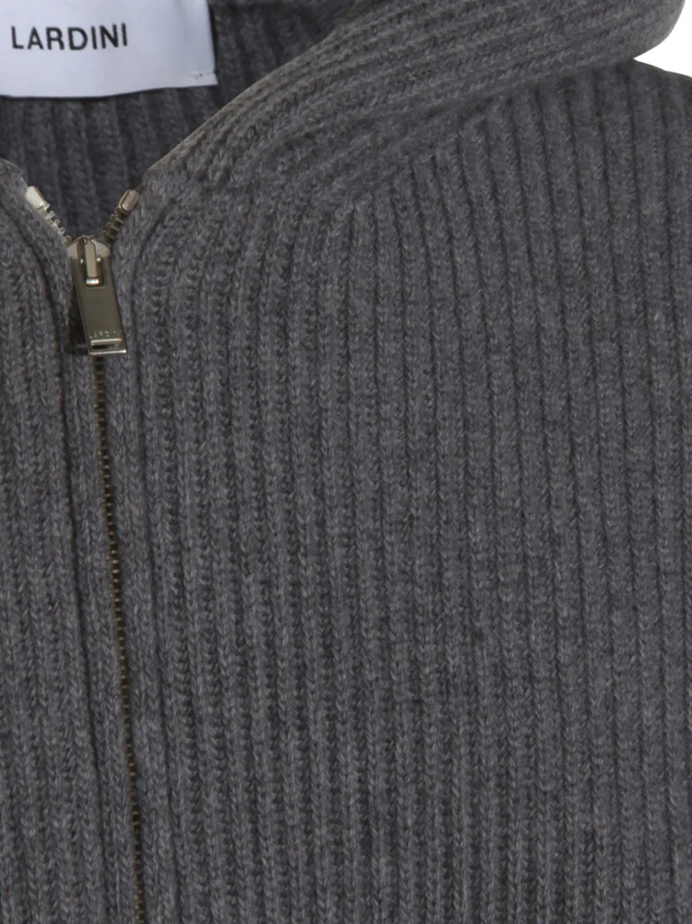 Lardini ribbed zip-up knitted hoodie Grijs