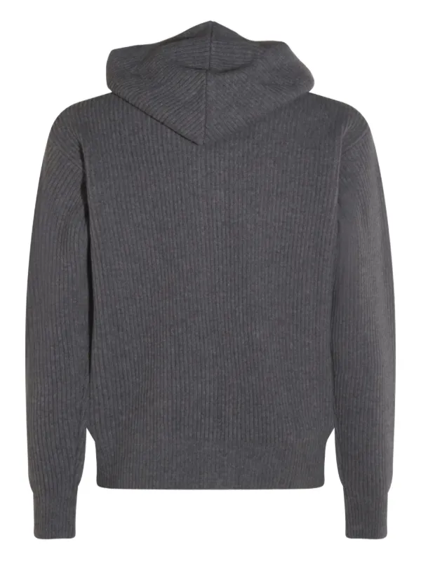 Lardini Ribbed zip-up Knitted Hoodie | Grey | FARFETCH