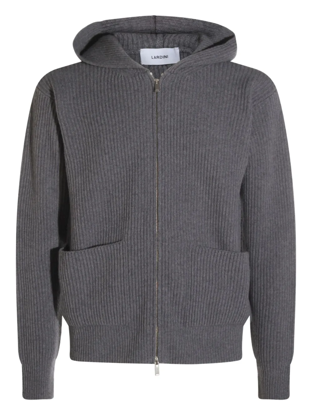 Lardini ribbed zip-up knitted hoodie Grijs