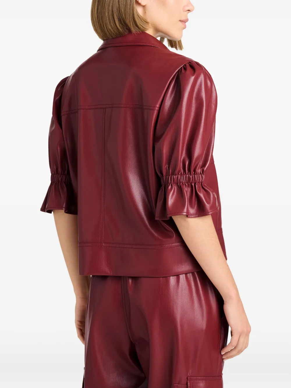 Cinq À Sept Cinq A Sept Faux Leather Puff Sleeve Jacket In Burgundy