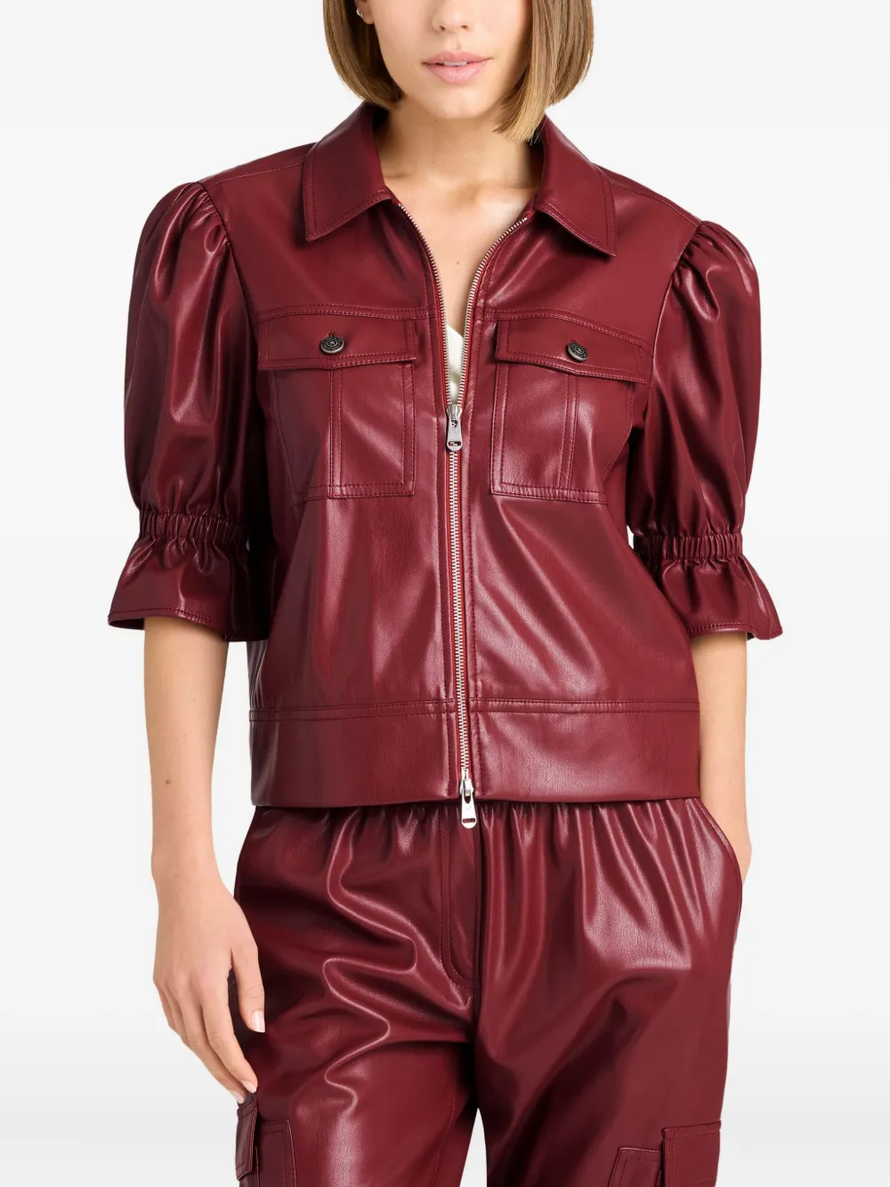 Cinq À Sept Cinq A Sept Faux Leather Puff Sleeve Jacket In Burgundy