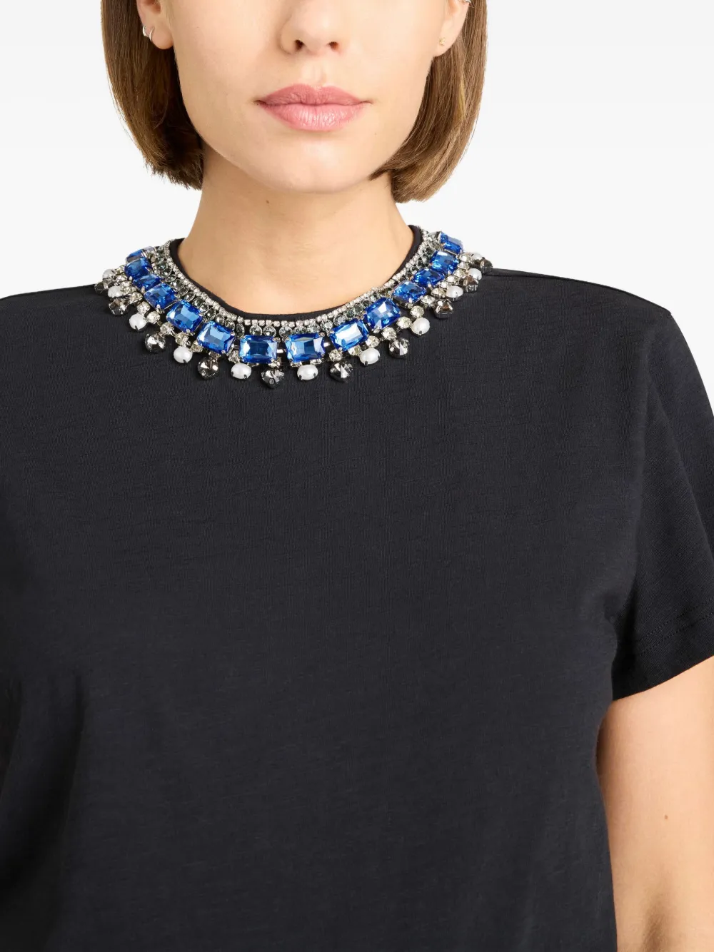 Cinq A Sept Danielle halsketting met parel en stras T-shirt Zwart