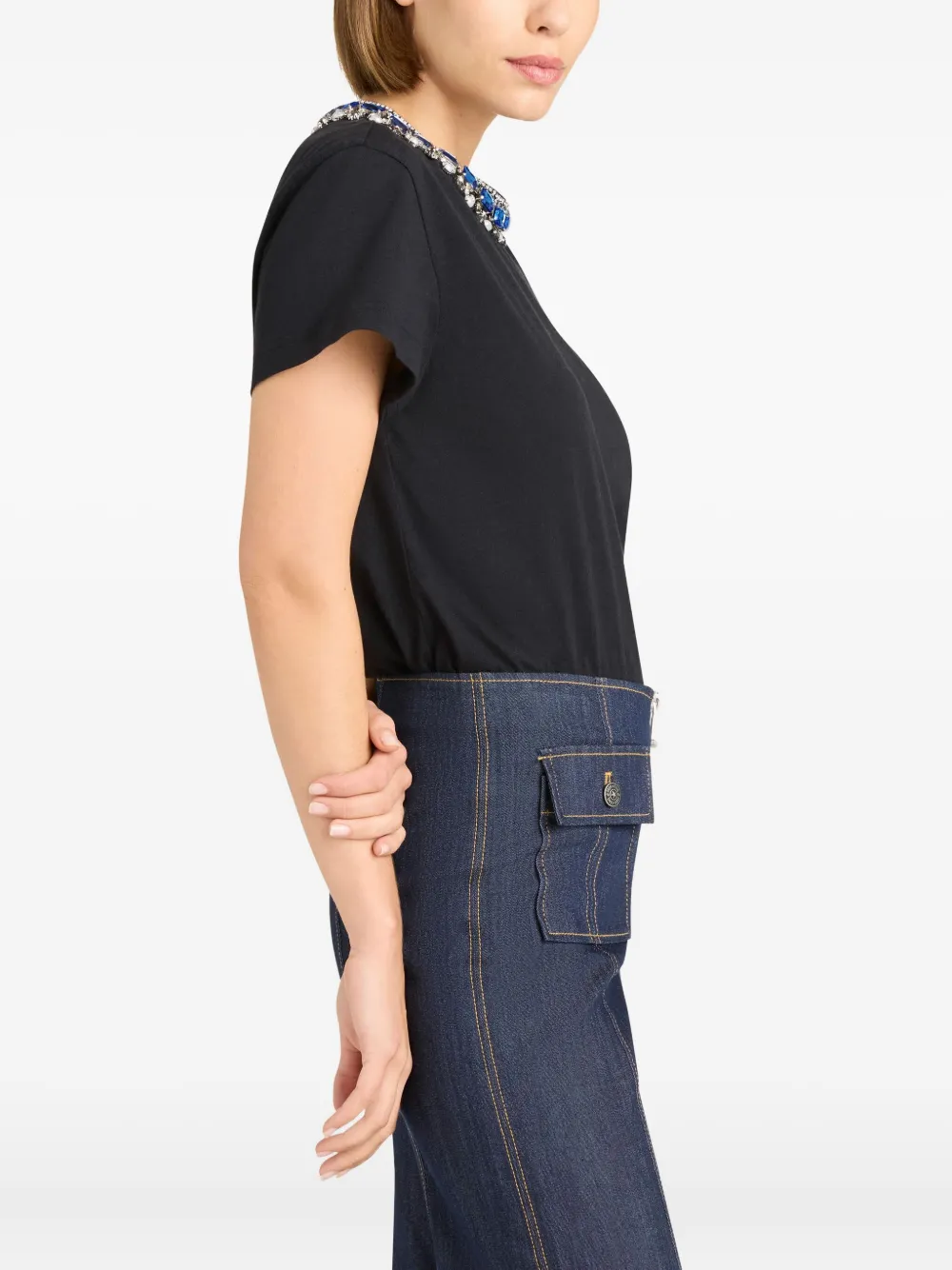 Cinq A Sept Danielle halsketting met parel en stras T-shirt Zwart