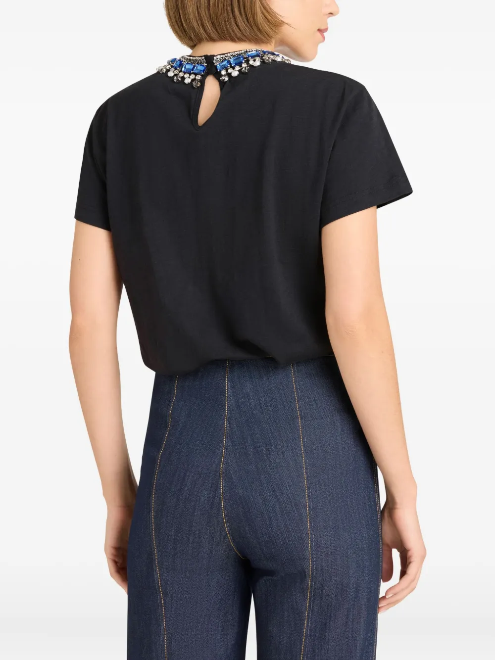 Cinq A Sept Danielle halsketting met parel en stras T-shirt Zwart