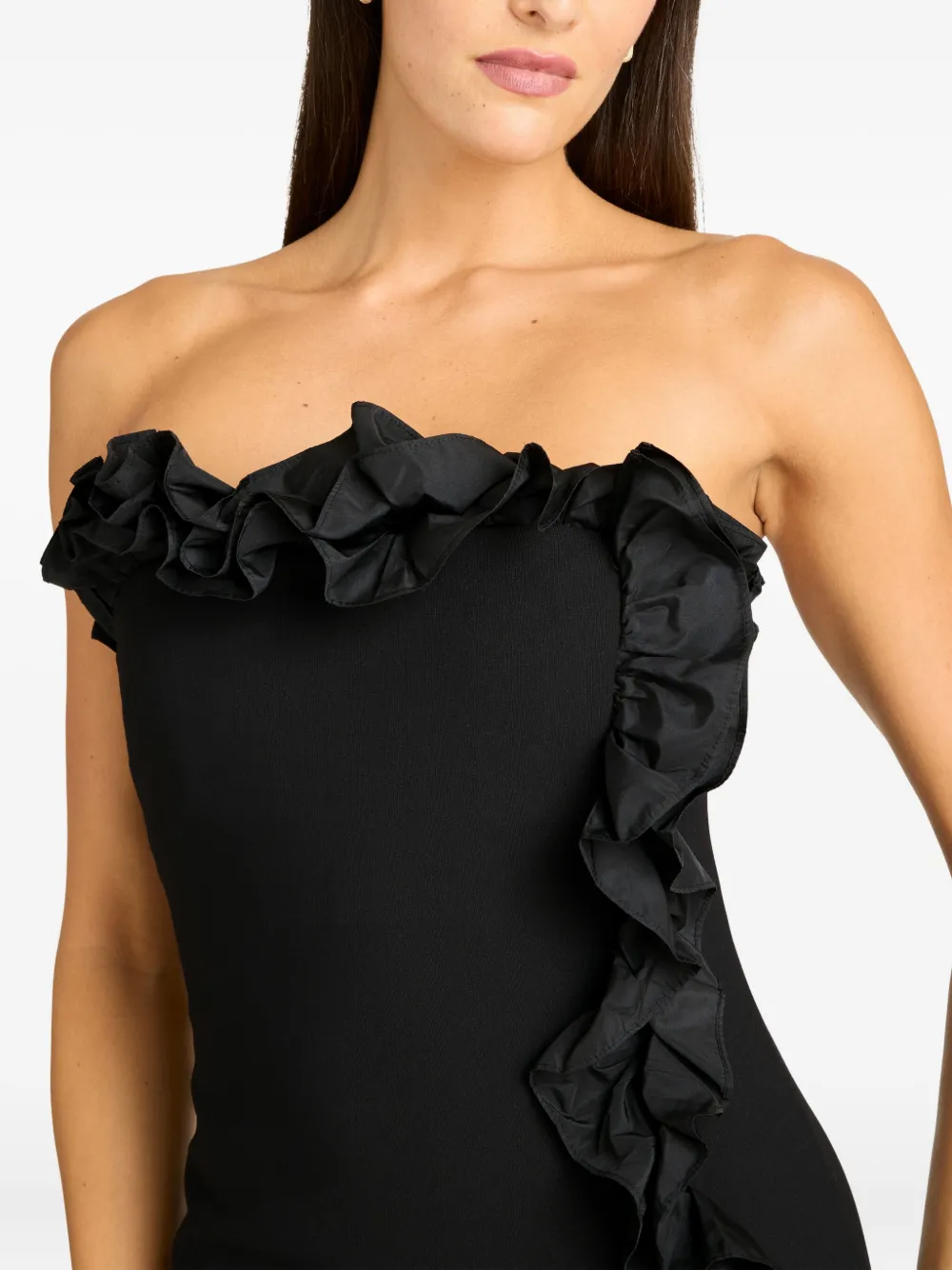 Cinq À Sept Ruffle-detail Strapless Gown In Black