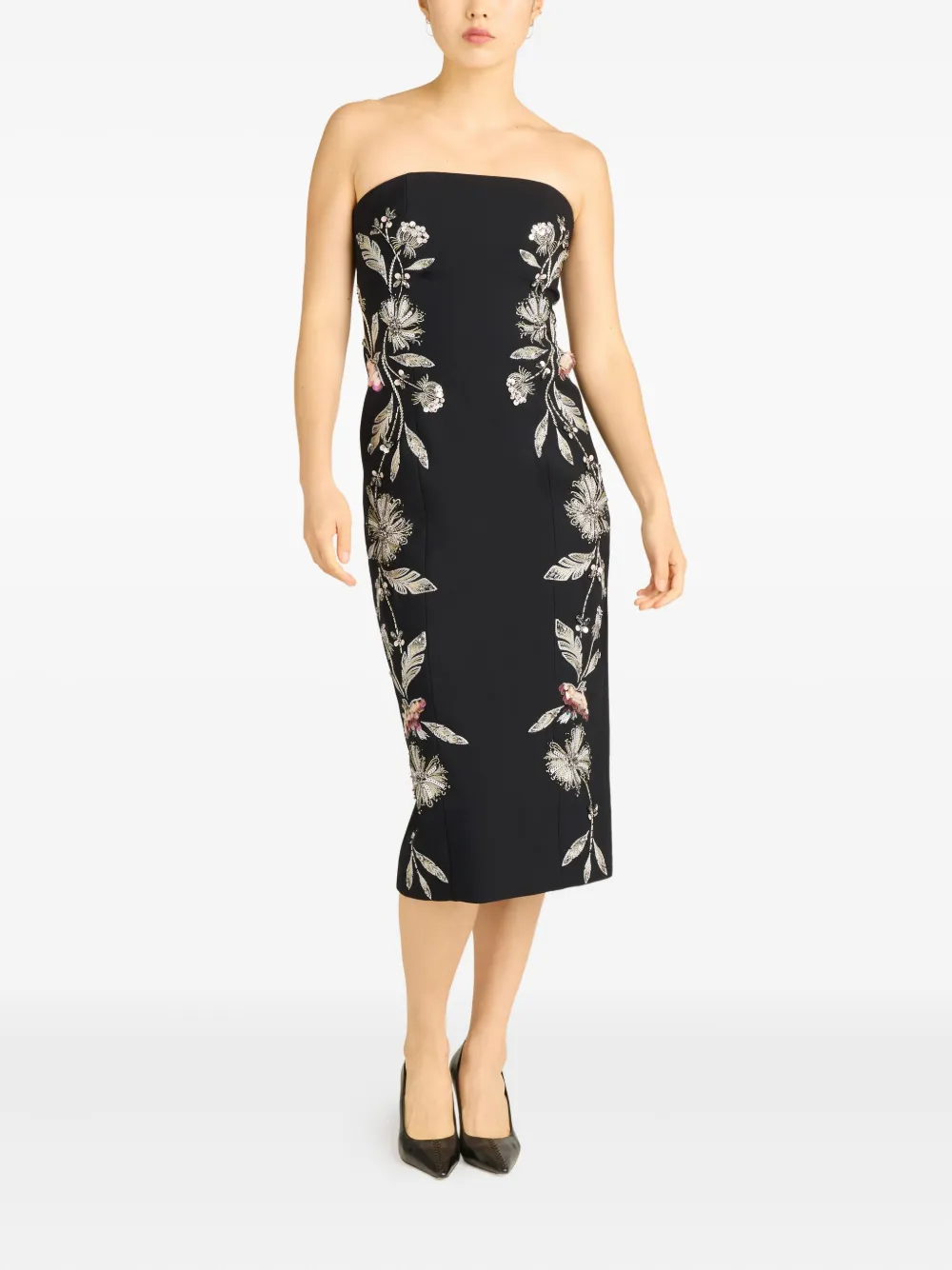 Cinq A Sept Niles floral-strapless midi dress - Zwart