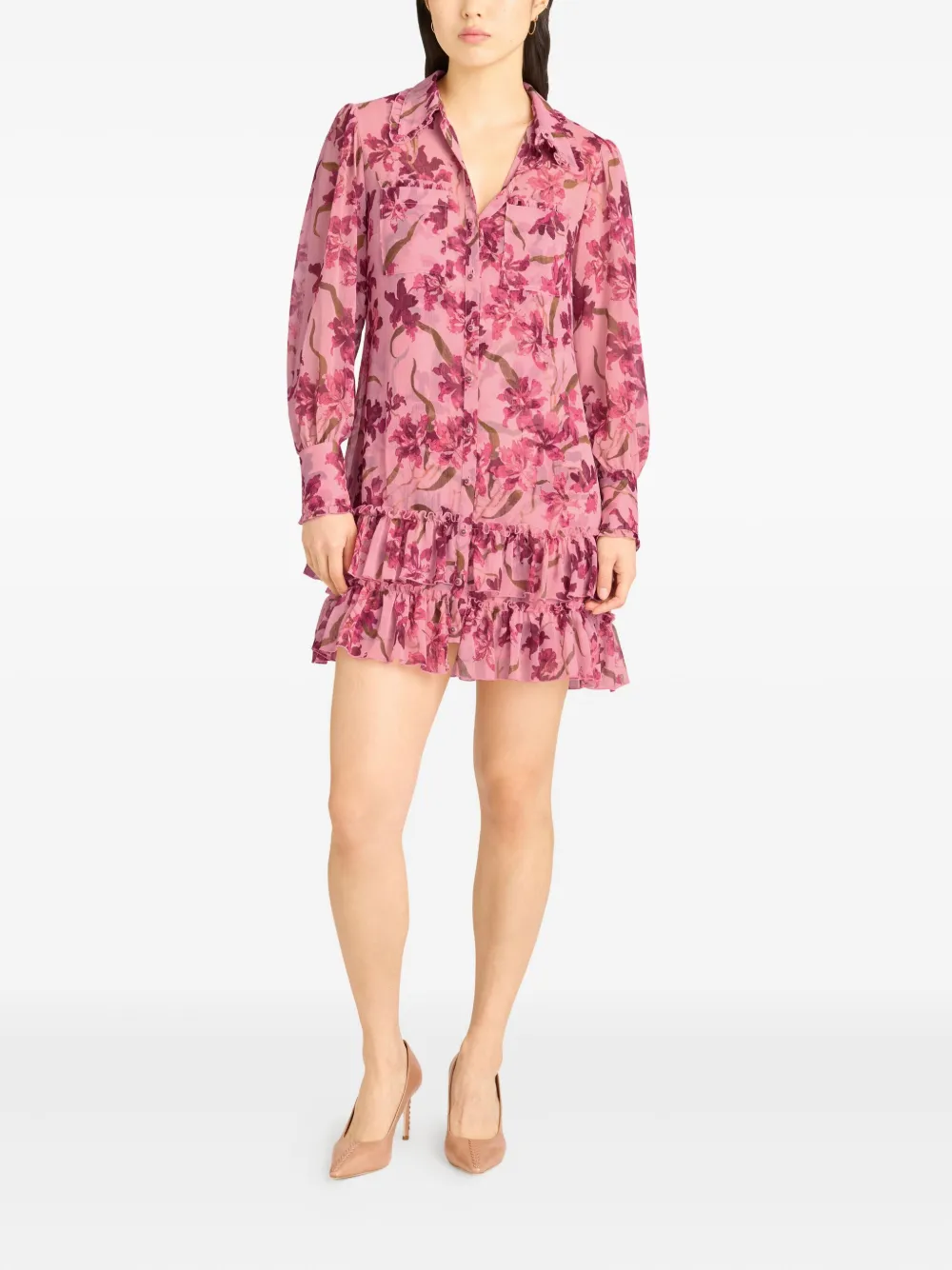 Cinq A Sept Jurk met bloemenprint en ruches - Roze