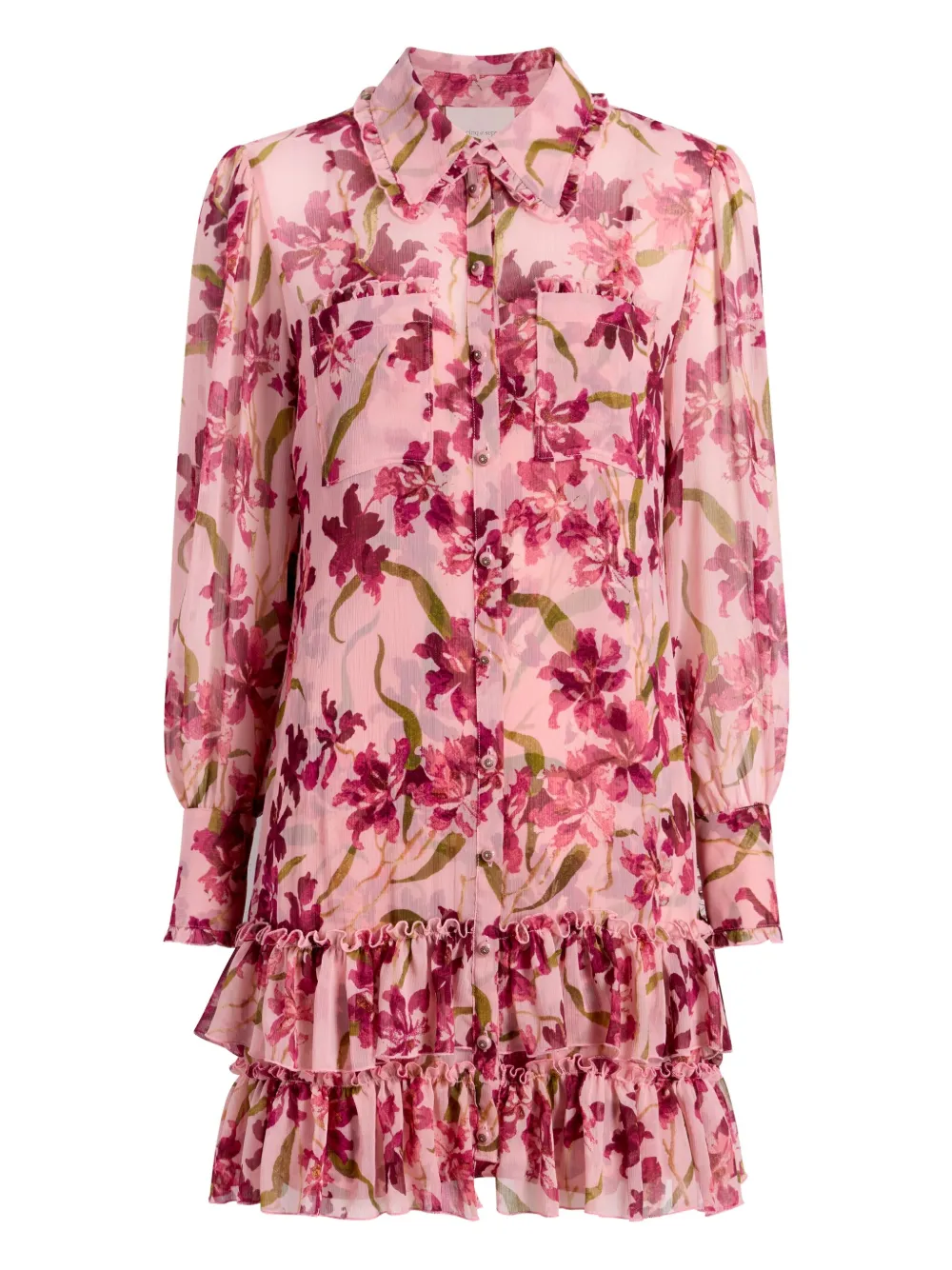 Cinq À Sept Lupetto Trailing Hibiscus Long Sleeve Mini Shirtdress In Pink