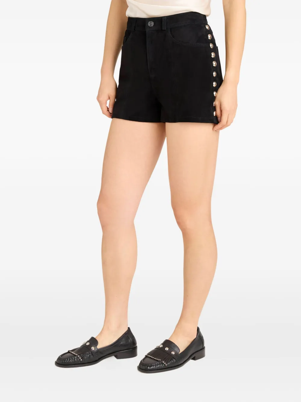 Cinq A Sept Shannon suède shorts met studs Zwart
