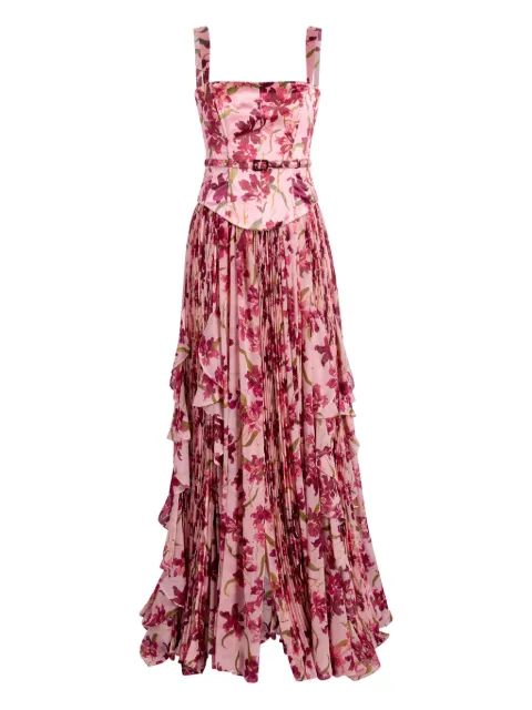 Cinq A Sept Trailing Hibiscus Leema floral ruffled maxi dress